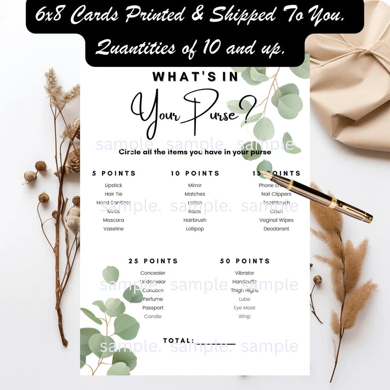 What's In Your Purse Game, Printed + Shipped, Bachelorette Party Game Dirty, Bachelorette Cards, Purse Game, Minimalist Game, Bridal Games,